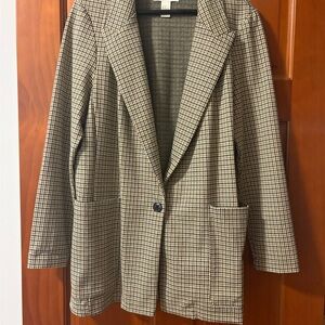 Zara Women's Black and White Checkered Blazer